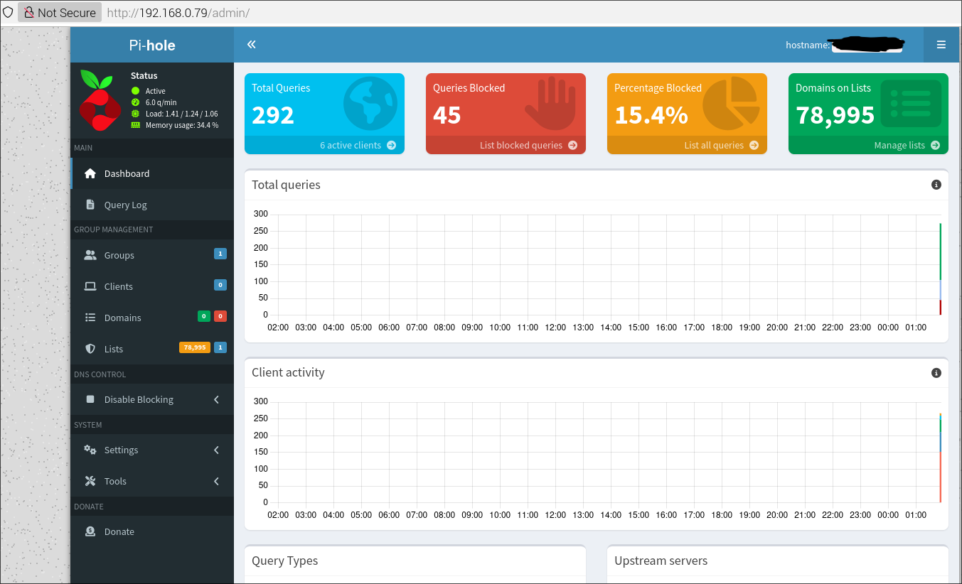 Pi-hole dashboard startup